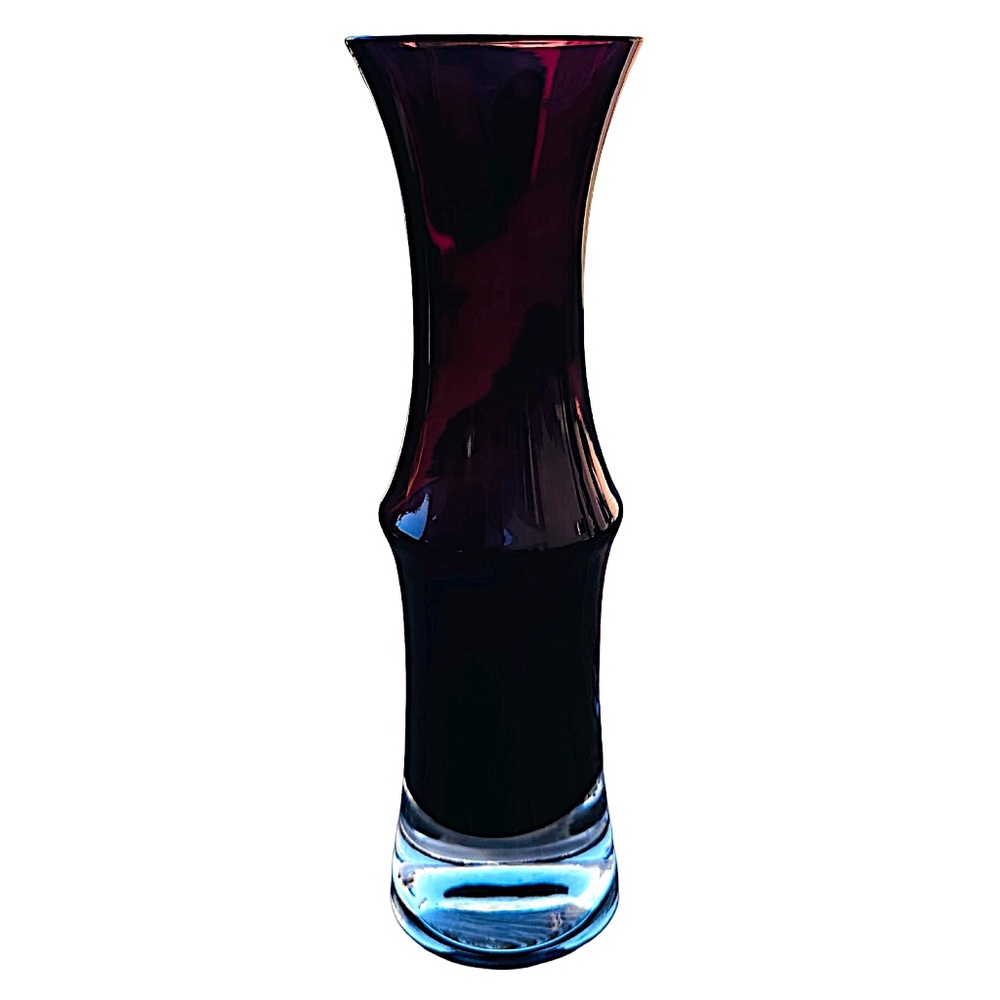 Vintage Purple Plum Art Glass Bud Vase 8.75” Fluted Top